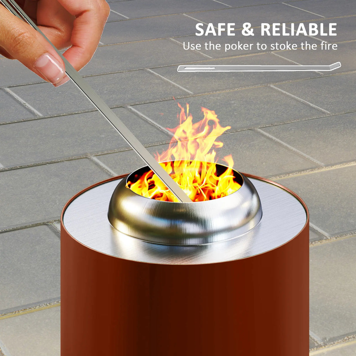Outsunny Smokeless Fire Pit, 16 x 16 cm Stainless Steel Portable Wood Burning Firepit with Poker, Wood or Pellet Fuelled Tabletop Fire Pit for Garden Camping Bonfire Party, Red