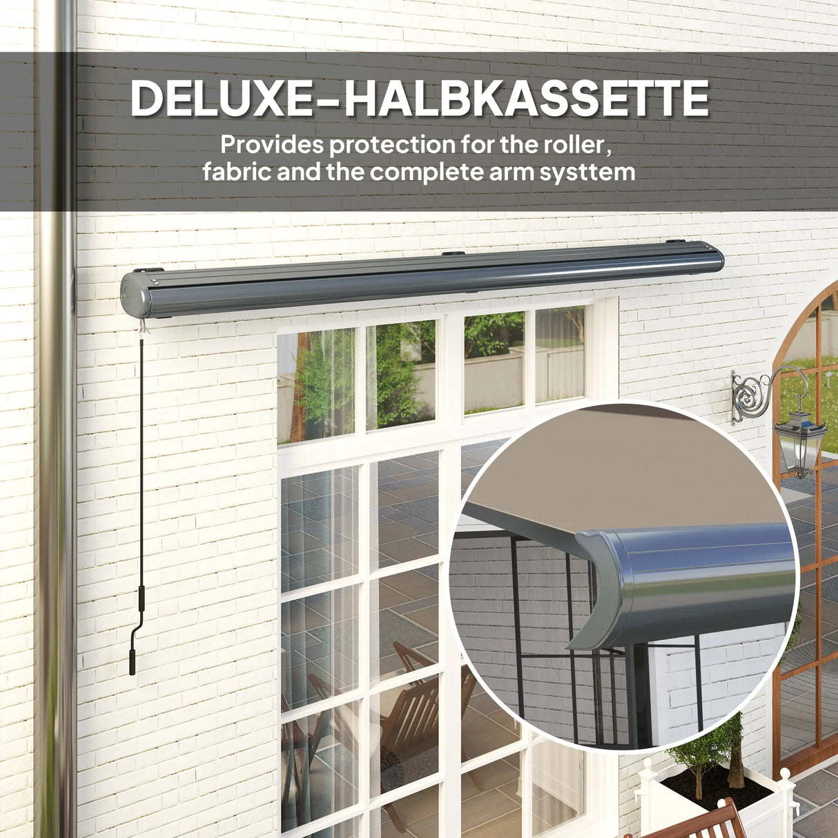 Outsunny 4 x 3(m) Full Cassette Electric Awning with Remote Controller, Aluminium Frame DIY Retractable Garden Awning, UPF50+ Sun Shade Canopy for Deck Door Window, Light Grey