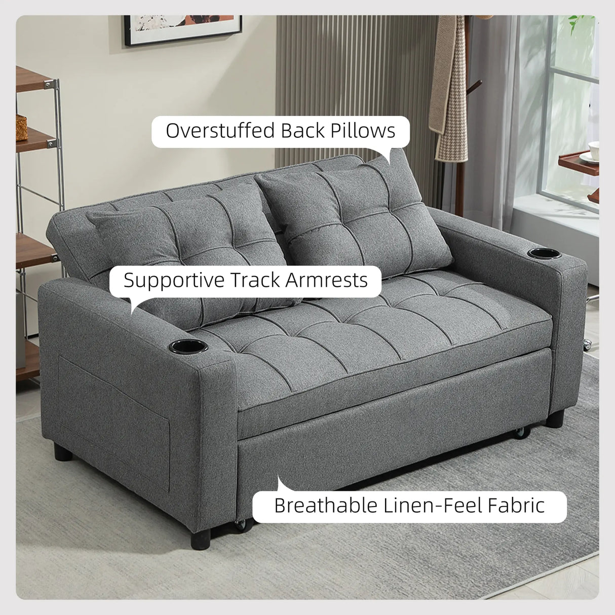 HOMCOM Two-Seater Pull-Out Sofa Bed - Charcoal Grey