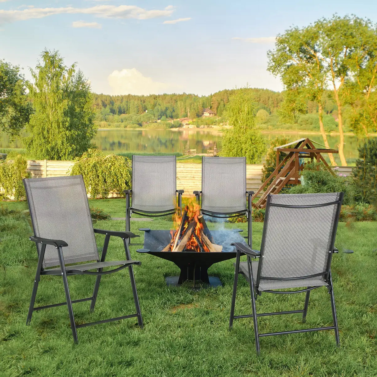 Outsunny Set of Four Folding Garden Chairs - Grey