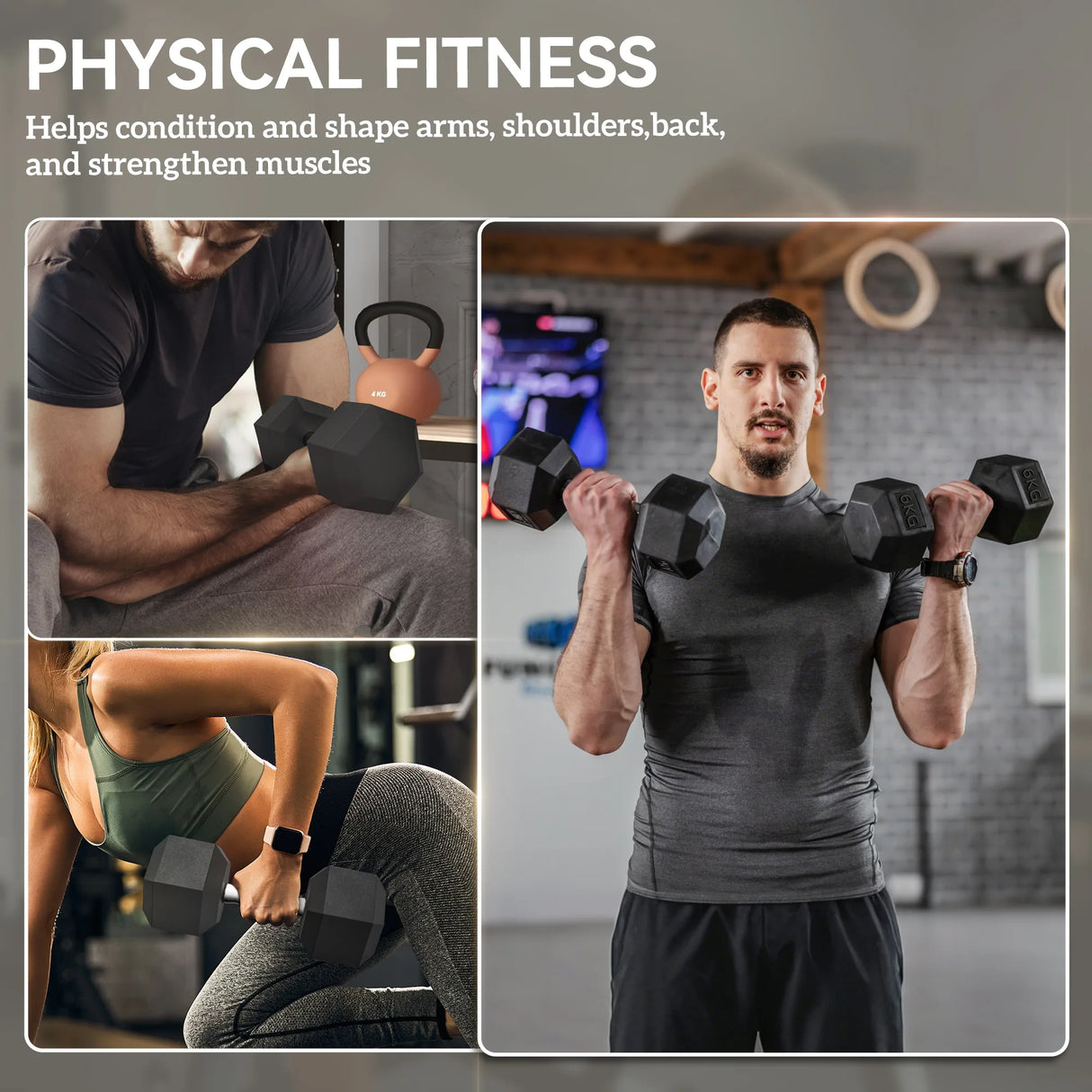 HOMCOM 2x6kg Hex Dumbbells Set Rubber Dumbbells Weight Lifting Equipment Fitness Home Gym