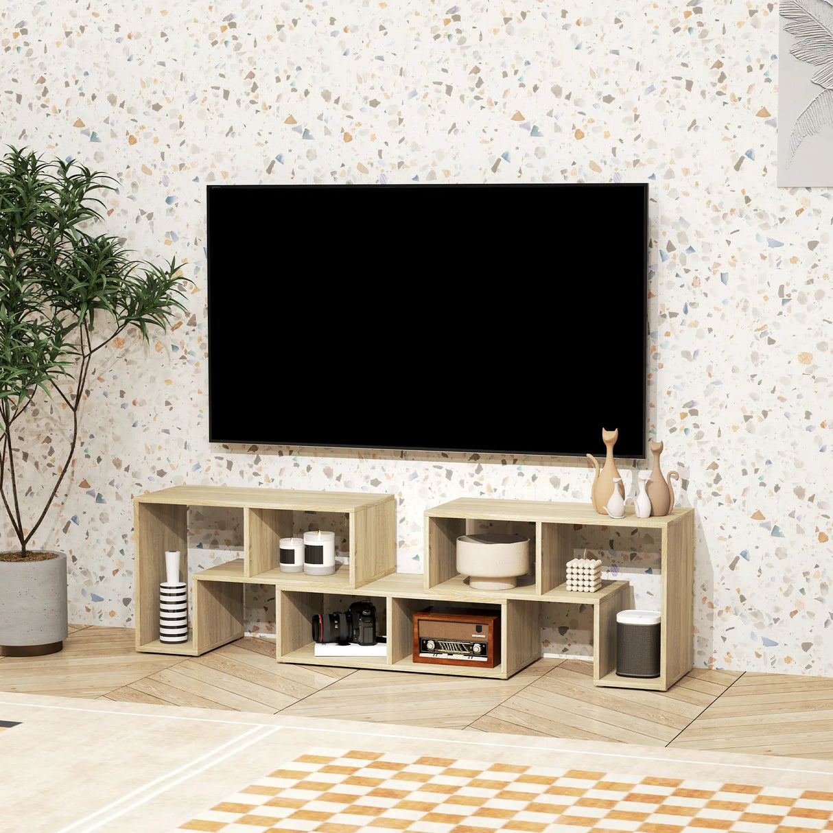 HOMCOM Three-Block Modular TV Stand - Grey Wood-Effect