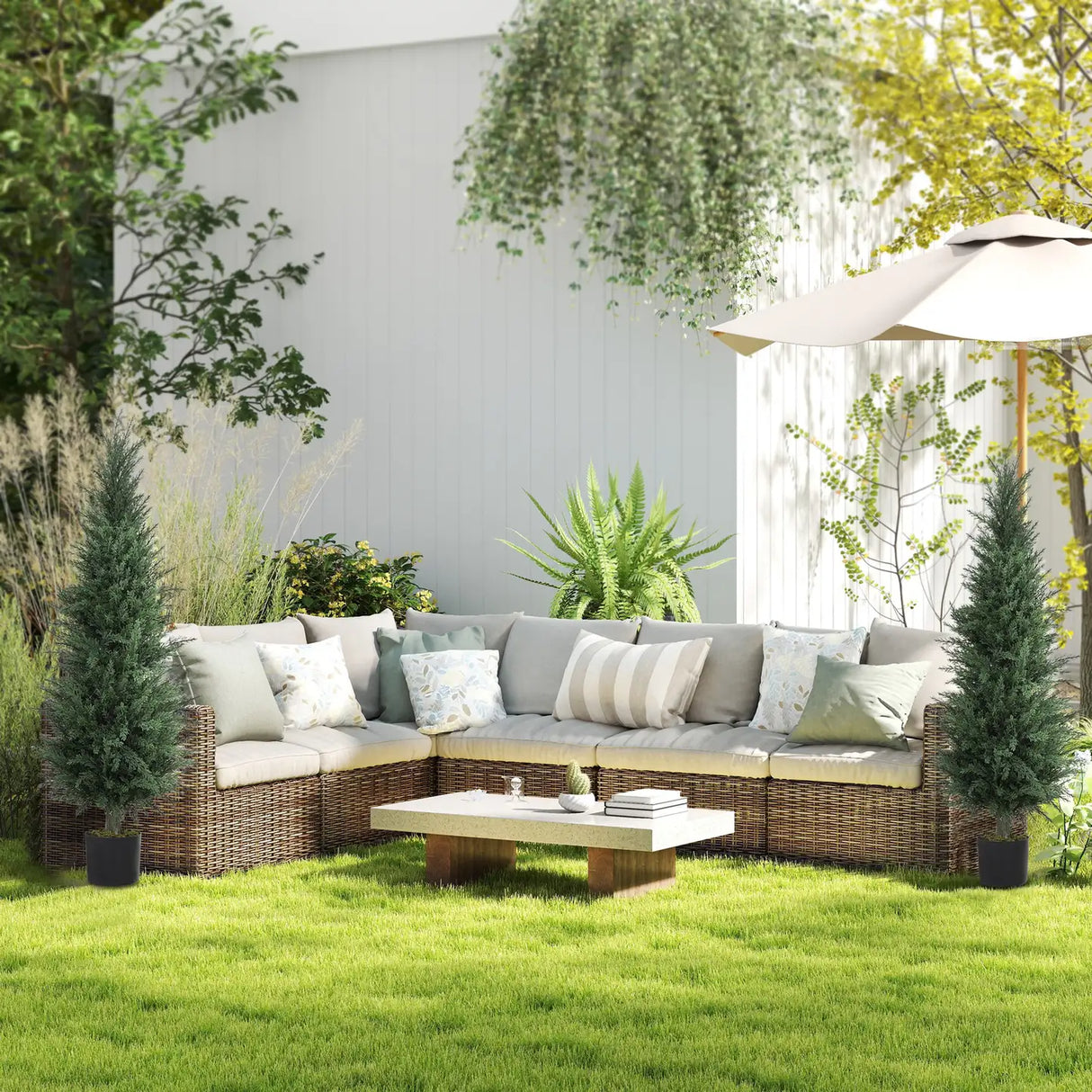 HOMCOM Set of Two Artificial Cypress Trees - Green