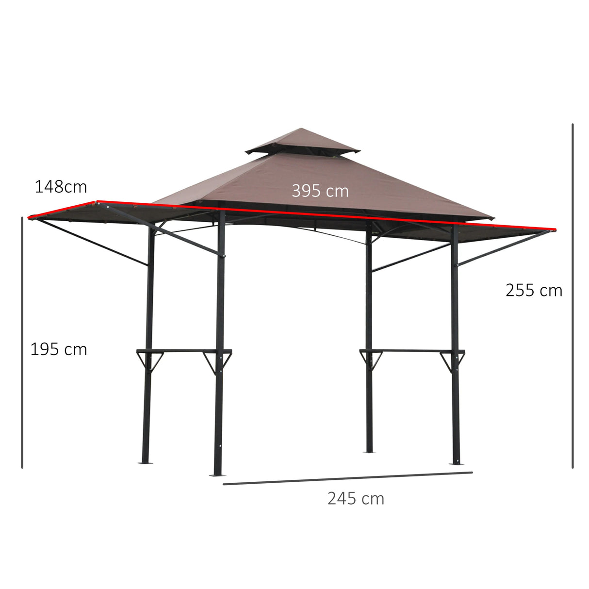 Outsunny 2.4 x 1.5 m (8' x 5') Grill Gazebo Canopy with Extendable Side Awnings, Outdoor BBQ Gazebo Shelter with 2 Side Shelves for Garden, Patio, Barbecue, Picnic, Coffee