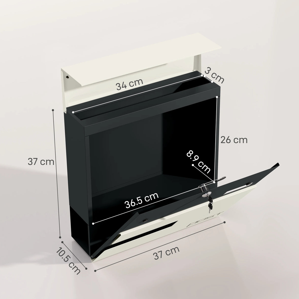 HOMCOM Locking Galvanised Steel Letterbox - White/Black