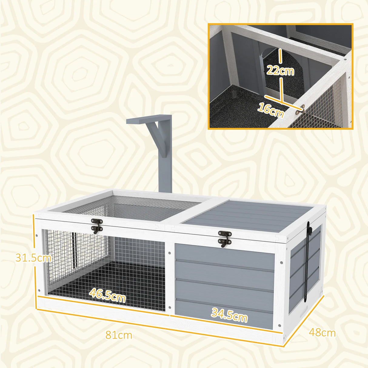 PawHut Wooden Tortoise Enclosure, Tortoise House w/ Lamp Holder, for Outdoor, Indoor, Light Grey