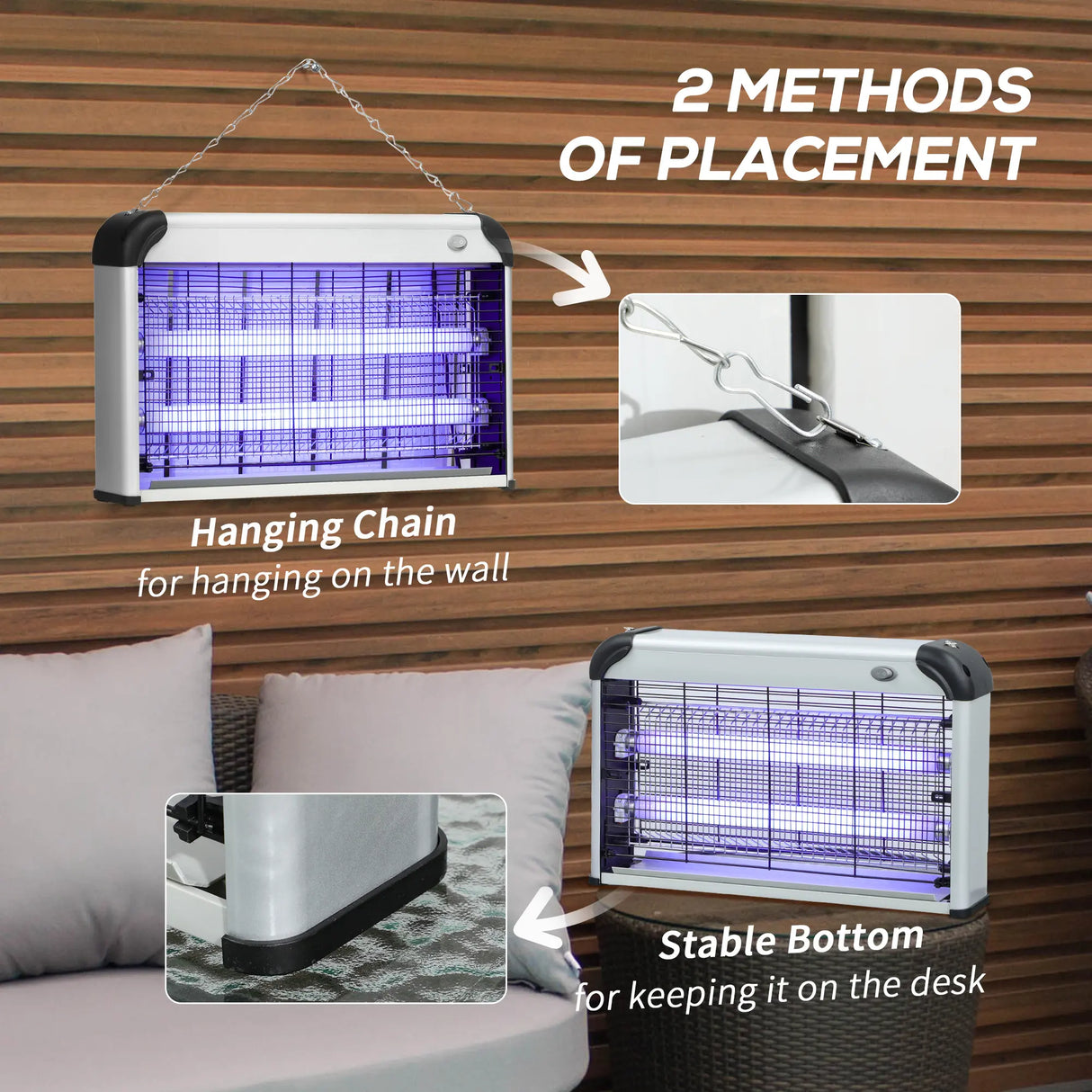 Outsunny 30W Electric Fly Zapper, Bug Zapper with UK Plug, 2 UV Bulbs, Hanging Chain, On/Off Switch and Removable Catch Tray, 60m2 Coverage Insect Mosquito Killer for Indoor and Outdoor Use, Silver