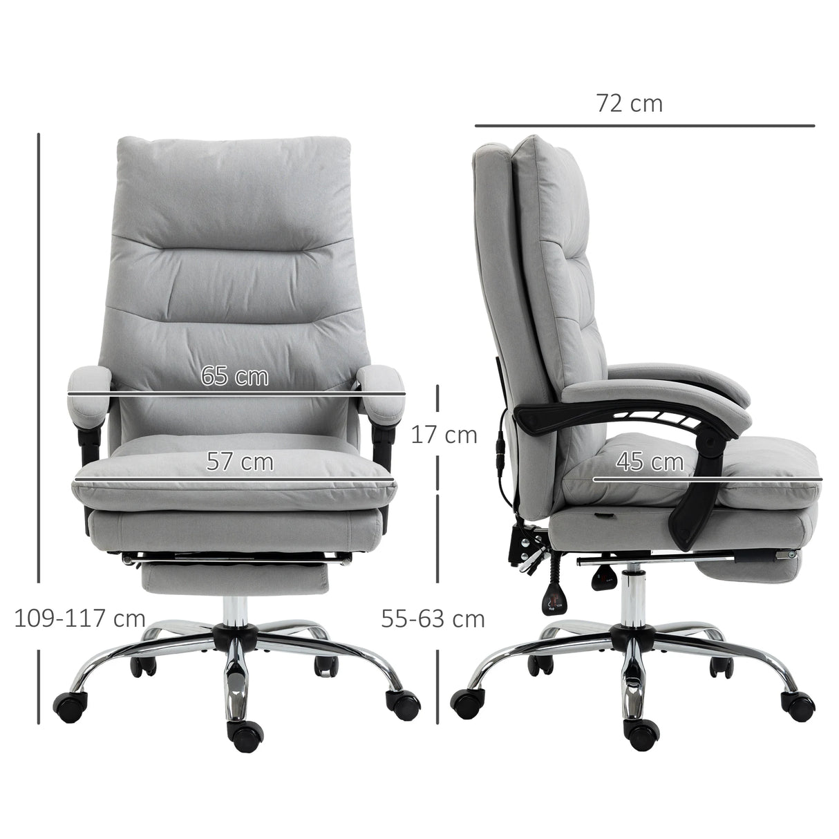 Vinsetto Office Chair with Footrest, Double Padding Ergonomic Desk Chair with 6-Point Vibration Massage and Back Heating, Microfibre Fabric with 135 Reclining Back, Grey