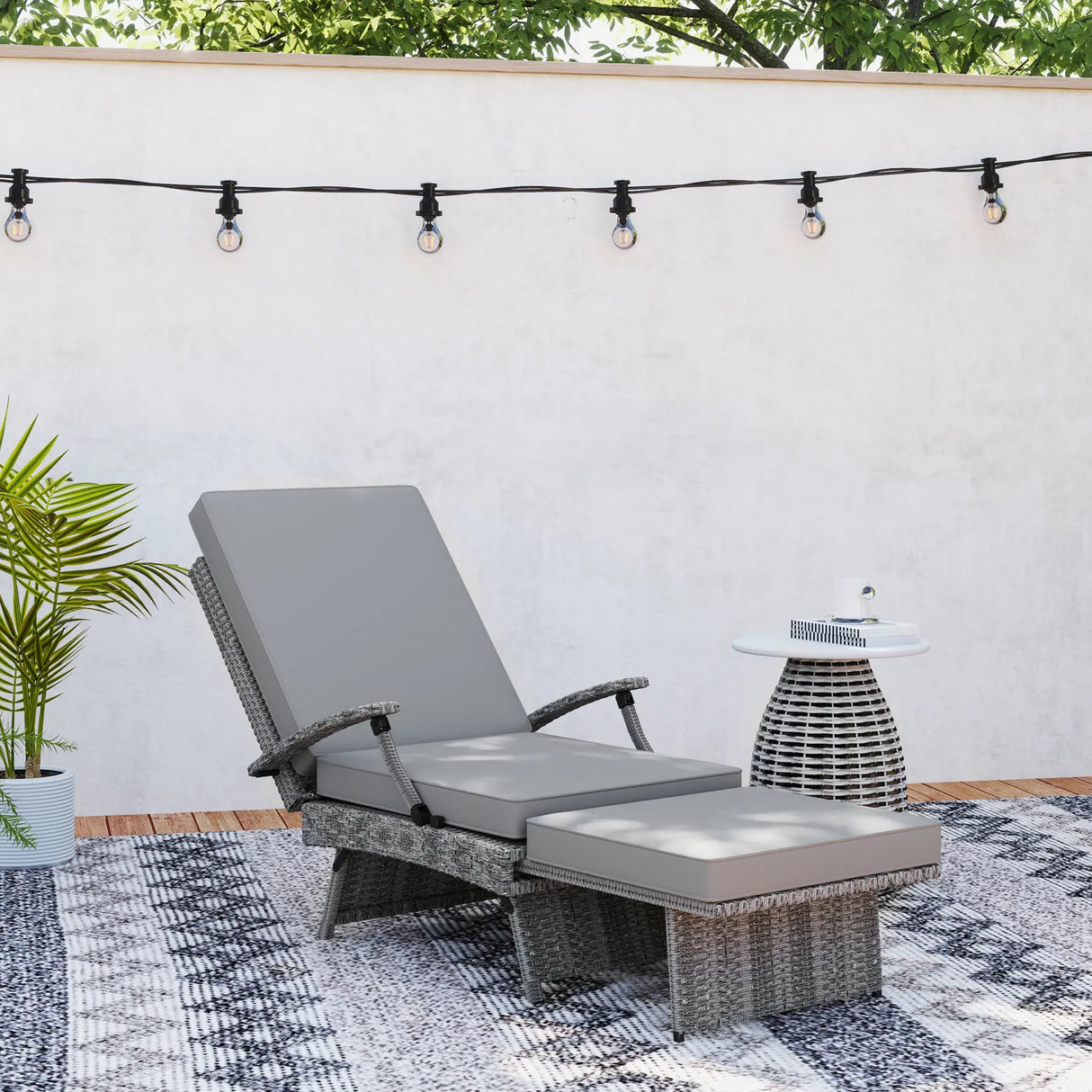 Outsunny 80 Reclining Rattan Lounger - Grey
