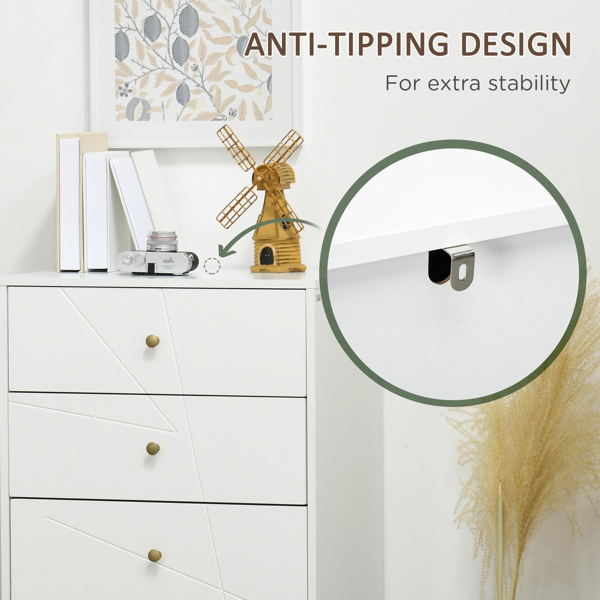 HOMCOM Tall Chest of Drawers, 4-Drawer Dresser for Bedroom, Modern Storage Cabinets with Hairpin Legs, White