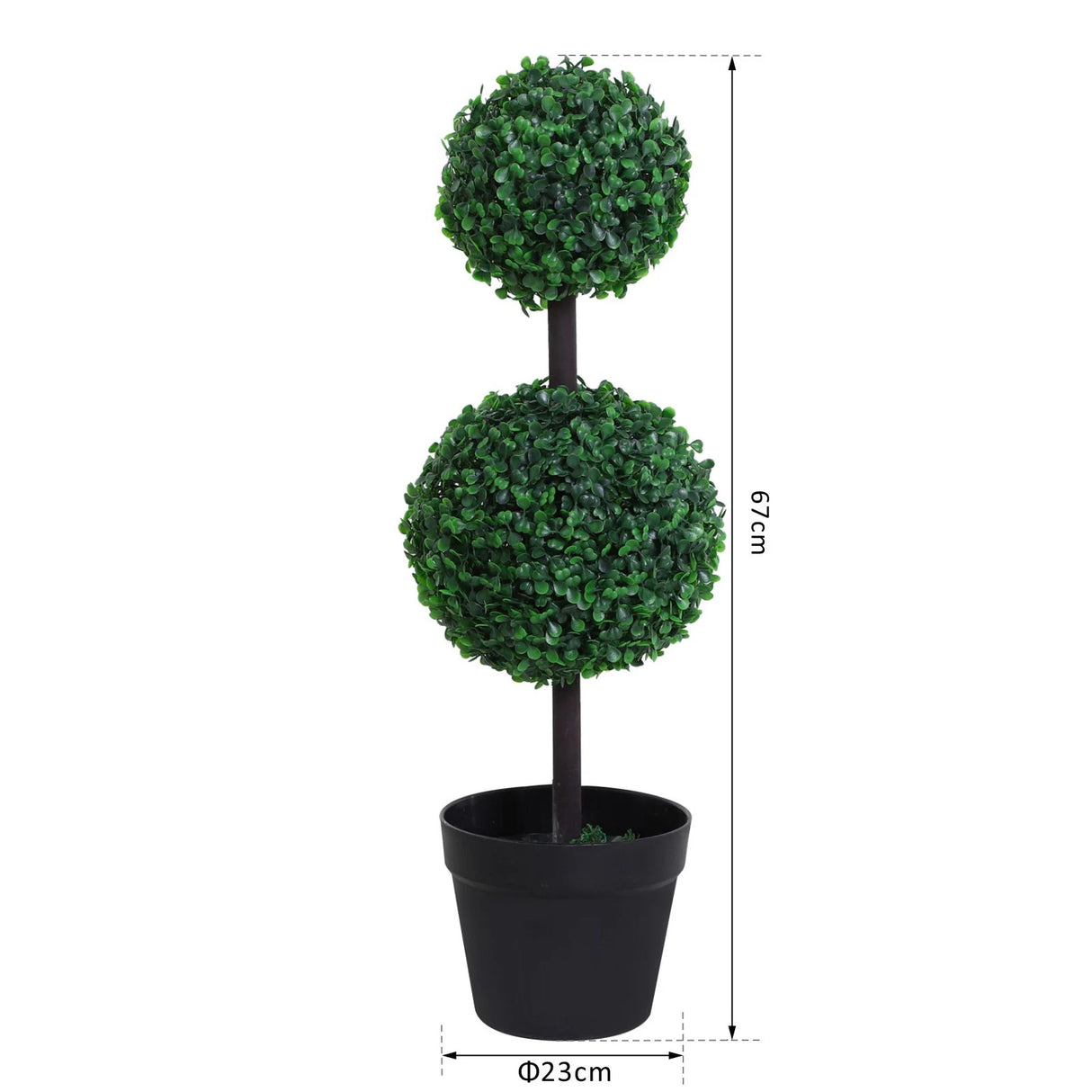 Outsunny Set of 2 Artificial Boxwood Ball Topiary Trees Potted Decorative Plant Indoor Dcor (67cm)