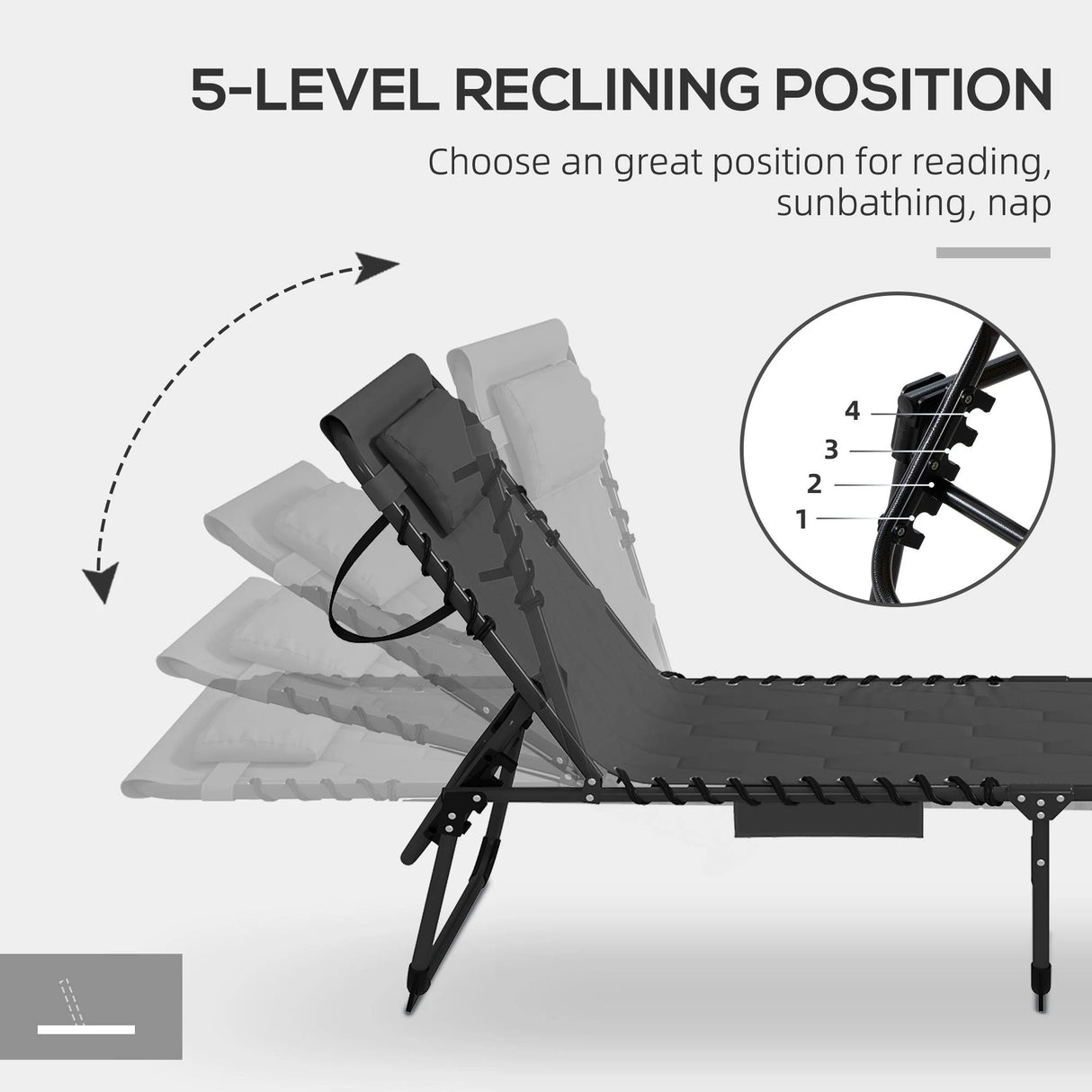 Outsunny Set of Two Sun Loungers, with Five-Position Reclining Backs - Black