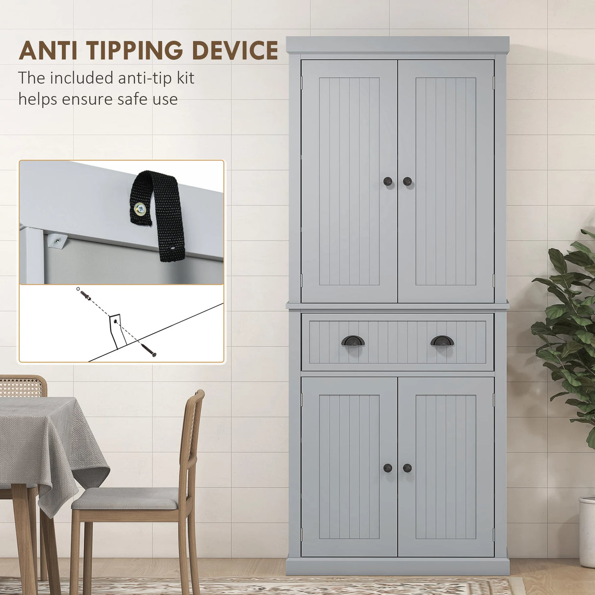 HOMCOM Multi-Storage Mid-Century Kitchen Cabinet - Grey