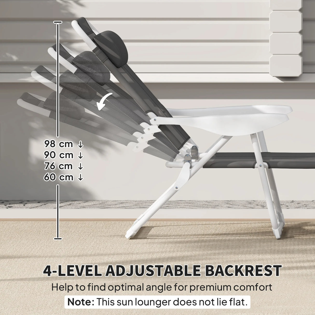 Outsunny Foldable Lounge Chair with 4-Level Adjustable Backrest & Headrest - Charcoal Grey