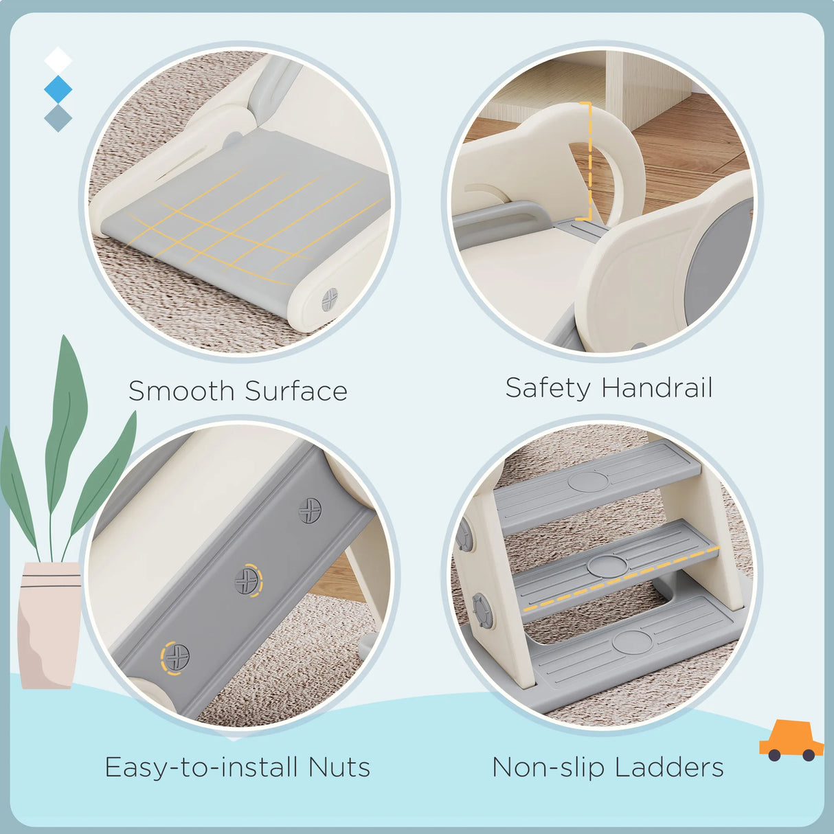 AIYAPLAY Foldable Kids Slide, Freestanding Baby Slide, for Ages 1.5-3 Years, Grey & Beige