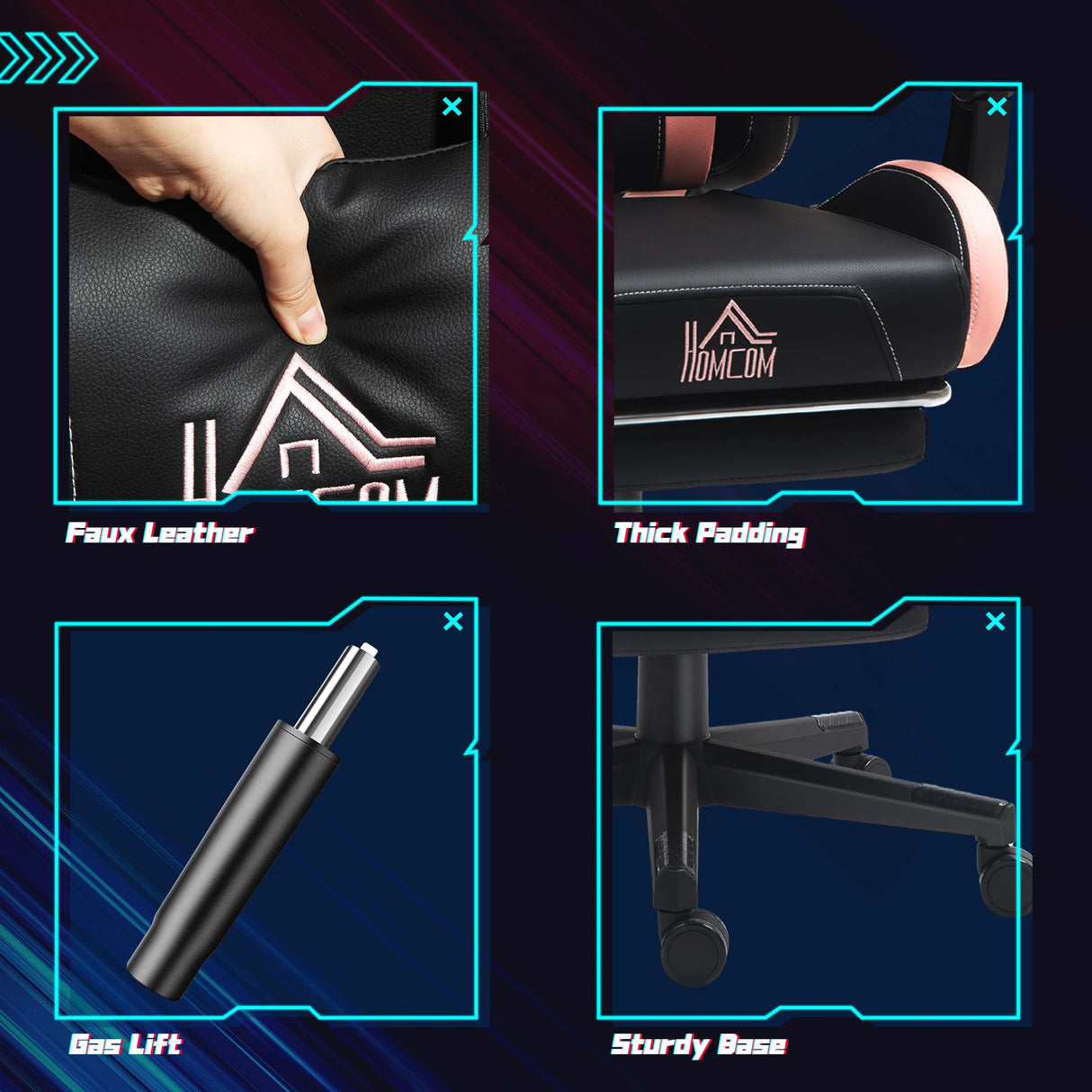 HOMCOM Cat Ear and Paw Reclining Office Chair, with Footrest - Black/Pink