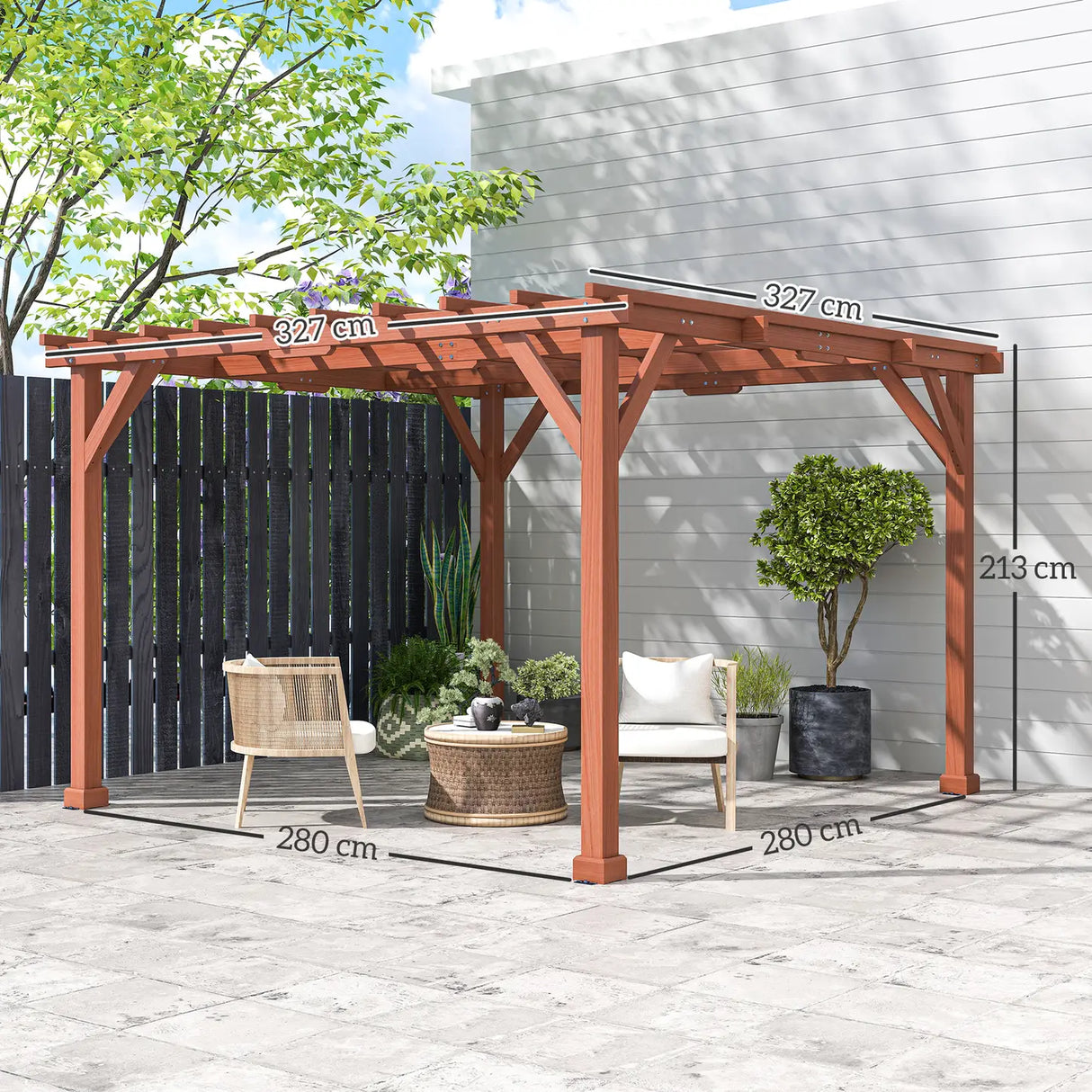 Outsunny 3.3 x 3.3 m Wooden Pergola Kit, Graden Pergola Gazebo Grape Trellis with Stable Structure for Climbing Vines, Flowers