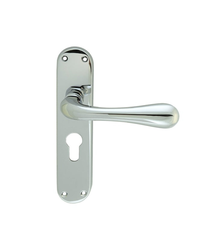 ASTRO LEVER ON BACKPLATE - LOCK EURO PROFILE 47.5MM C/C CRO (POLISHED CHROME) - POLISHED CHROME - 185MM X 41MM - PAIR