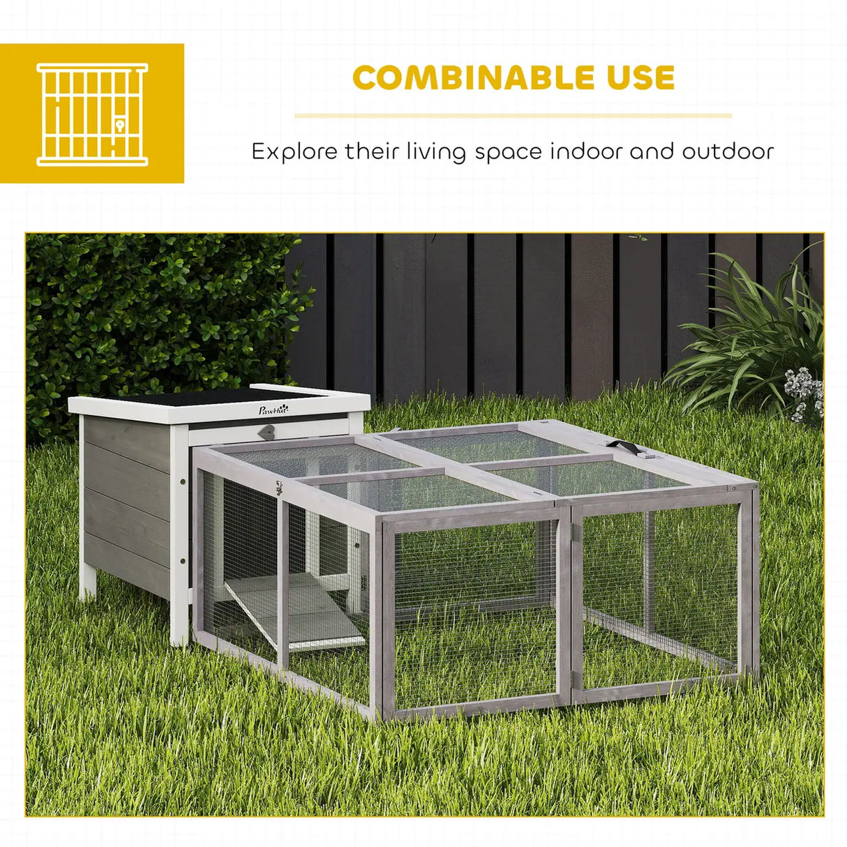PawHut Rabbit Hutch Outdoor, Foldable Guinea Pig House with Openable Top, for 3 Bunnies, Ducks, Chickens, 110 x 105 x 50 cm
