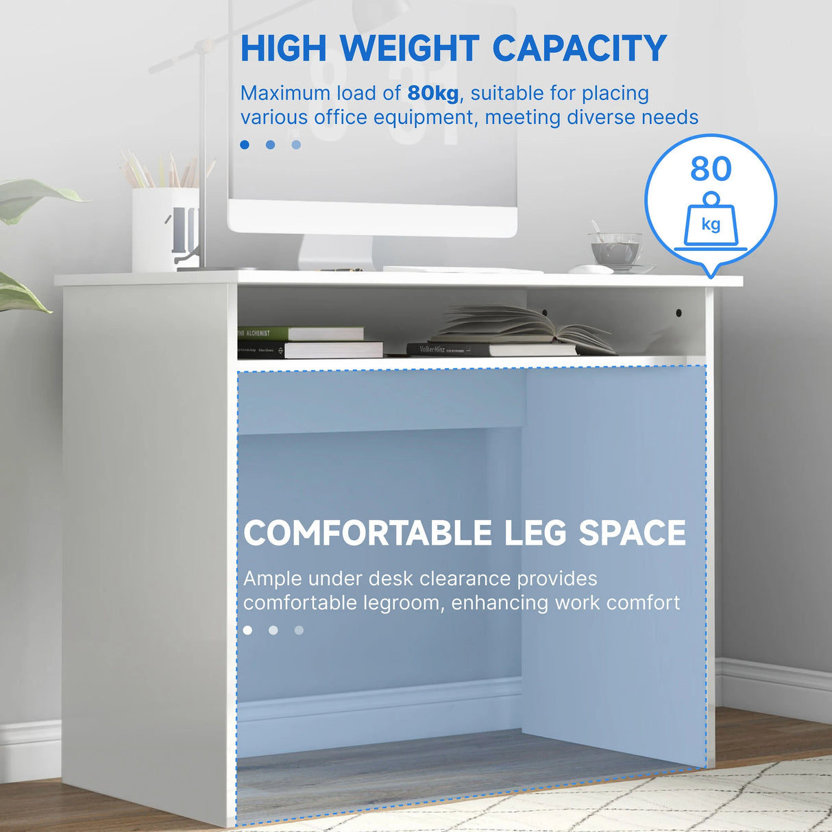 HOMCOM 90 x 50cm Computer Table, Modern Home Office Desk, Small Writing Desk with Storage Shelf, High Gloss White