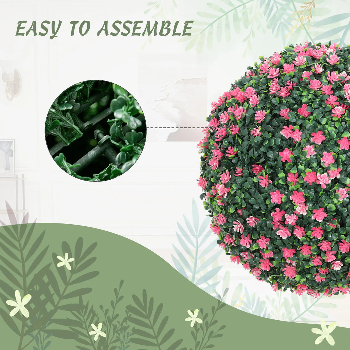 HOMCOM Set of Two Artificial Boxwood Balls Plants - Pink