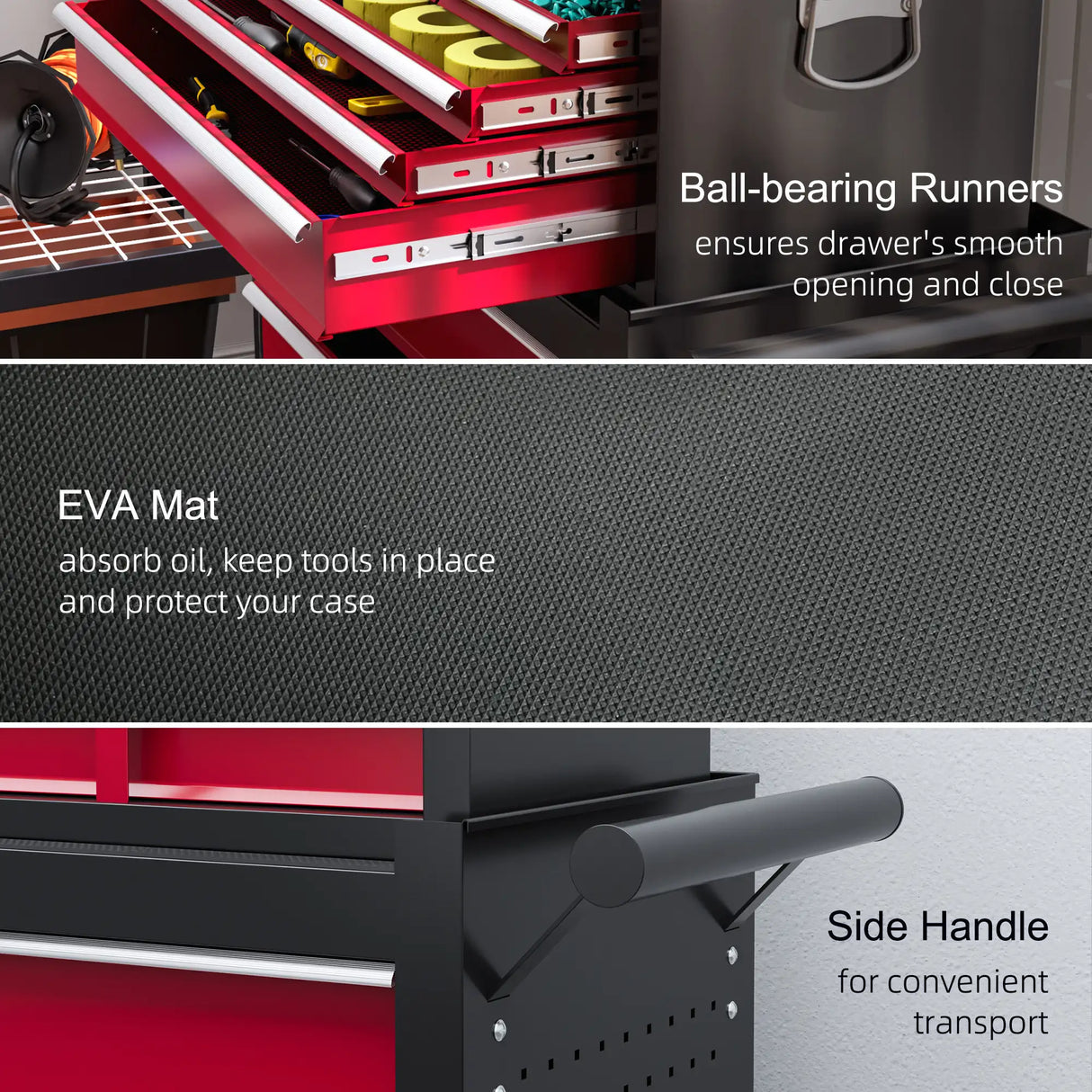 HOMCOM 14 Drawer, Two-Part Tool Storage Chest on Wheels - Red