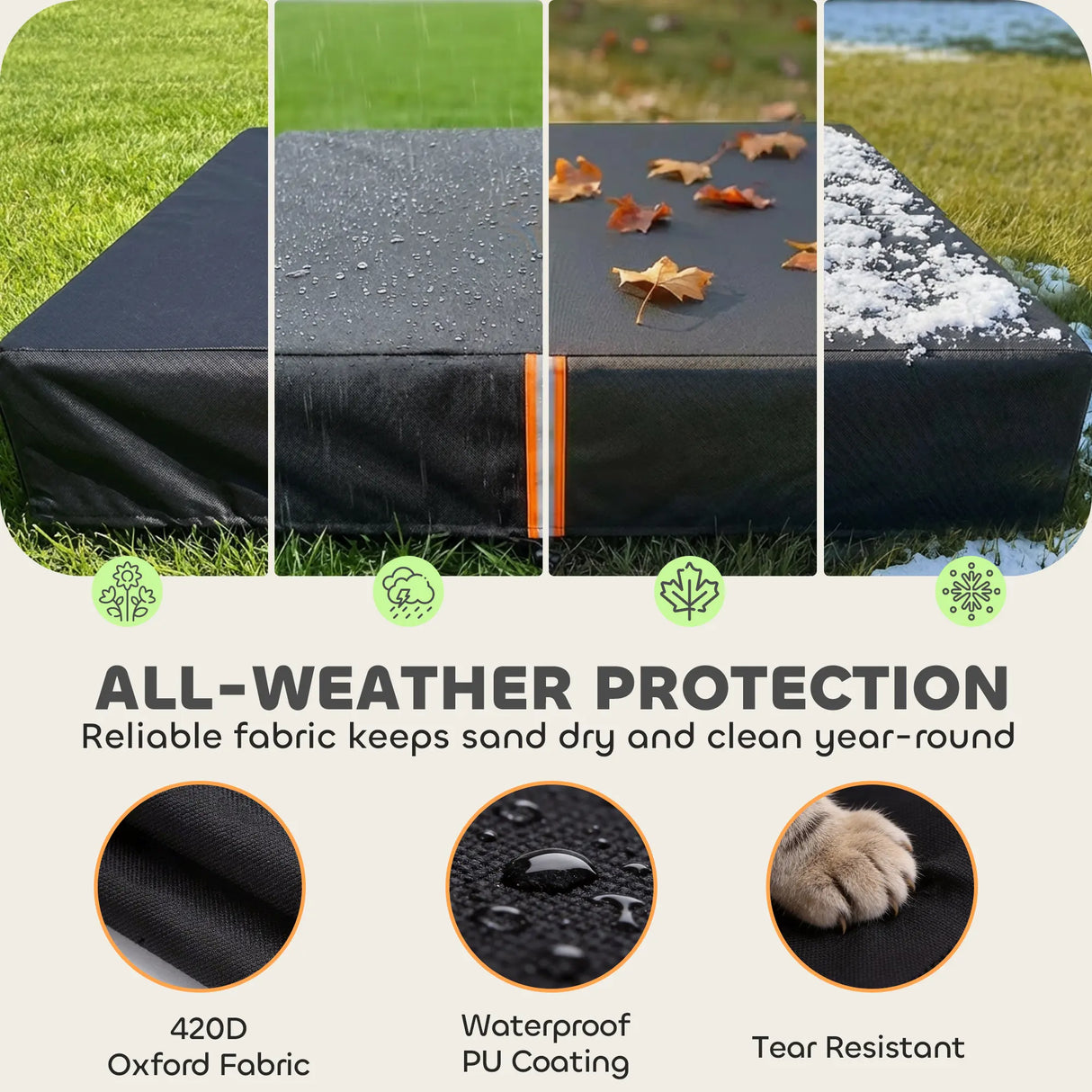 AIYAPLAY Sandbox Cover, Square Sandpit Cover Waterproof Dustproof UV Protection, Sandbox Canopy with Drawstring and Elastic Band