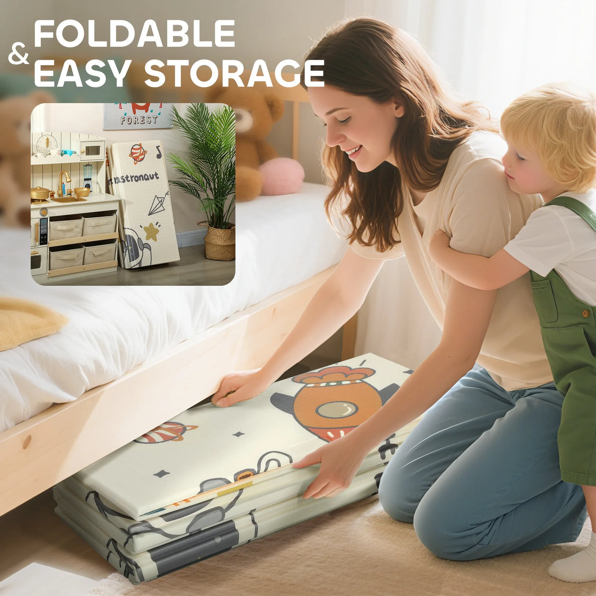 AIYAPLAY Baby Play Mat, Double Sideded Foldable Kids Crawling Mat, Reversible & Waterproof, Astronaut and Planet