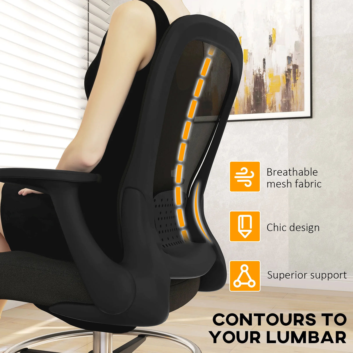 HOMCOM Draughtsman Chair, Mesh Drafting Chair, Ergonomic Office Chair with Flip-up Armrest, Adjustable Foot Ring, Black