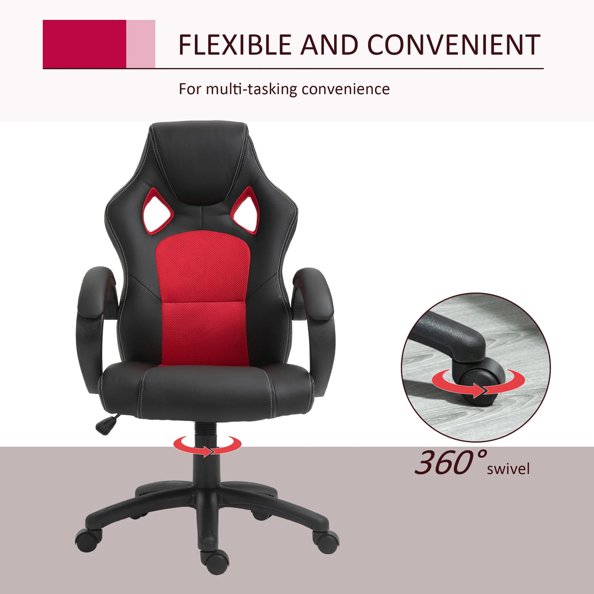 Vinsetto Office Chair Faux Leather Swivel Computer Desk Chair for Home Office with Wheels Armrests Black