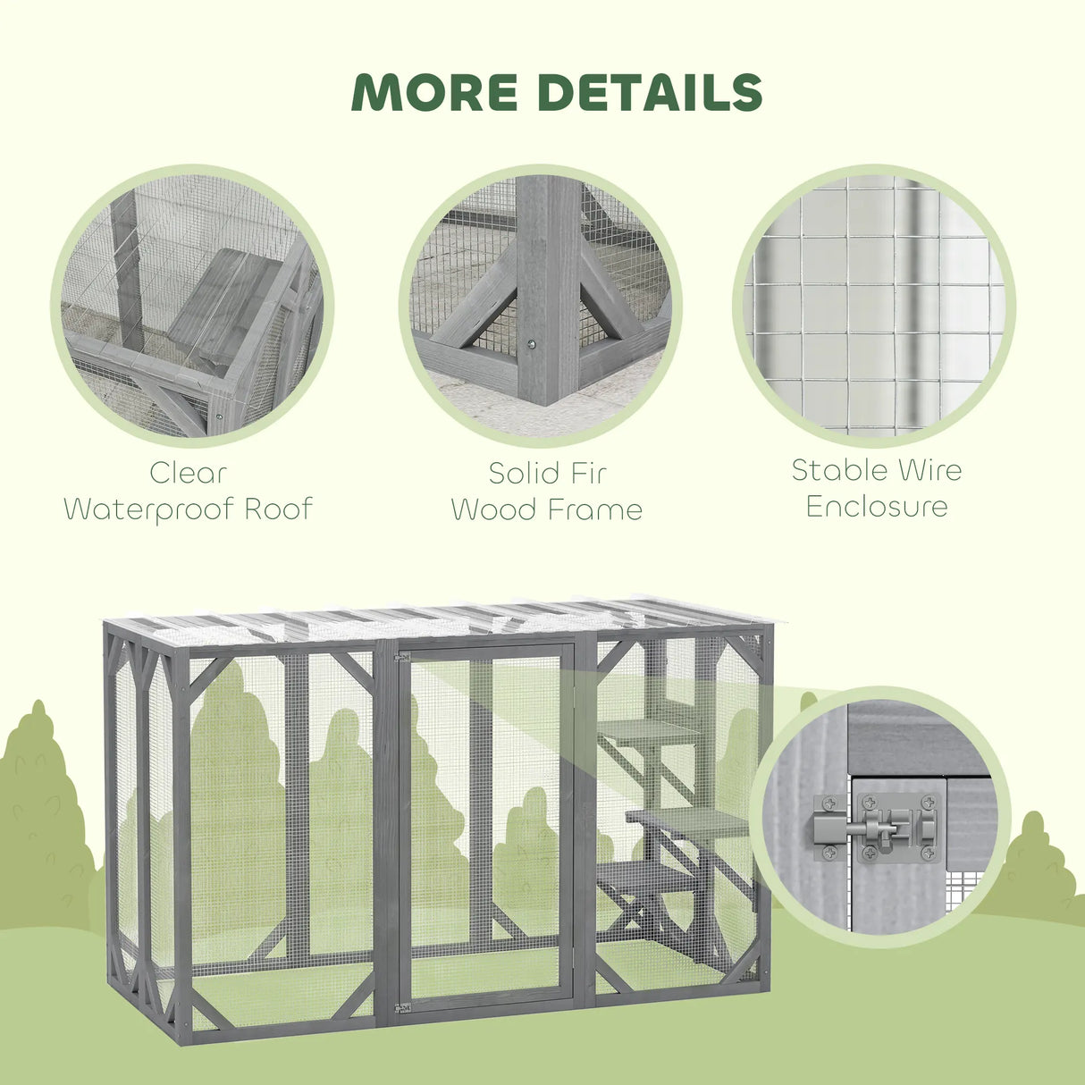 PawHut 71" Outdoor Wooden Cat House with Three Platforms, Large Door, Water-Resistant Roof, for Multiple Cats, Grey