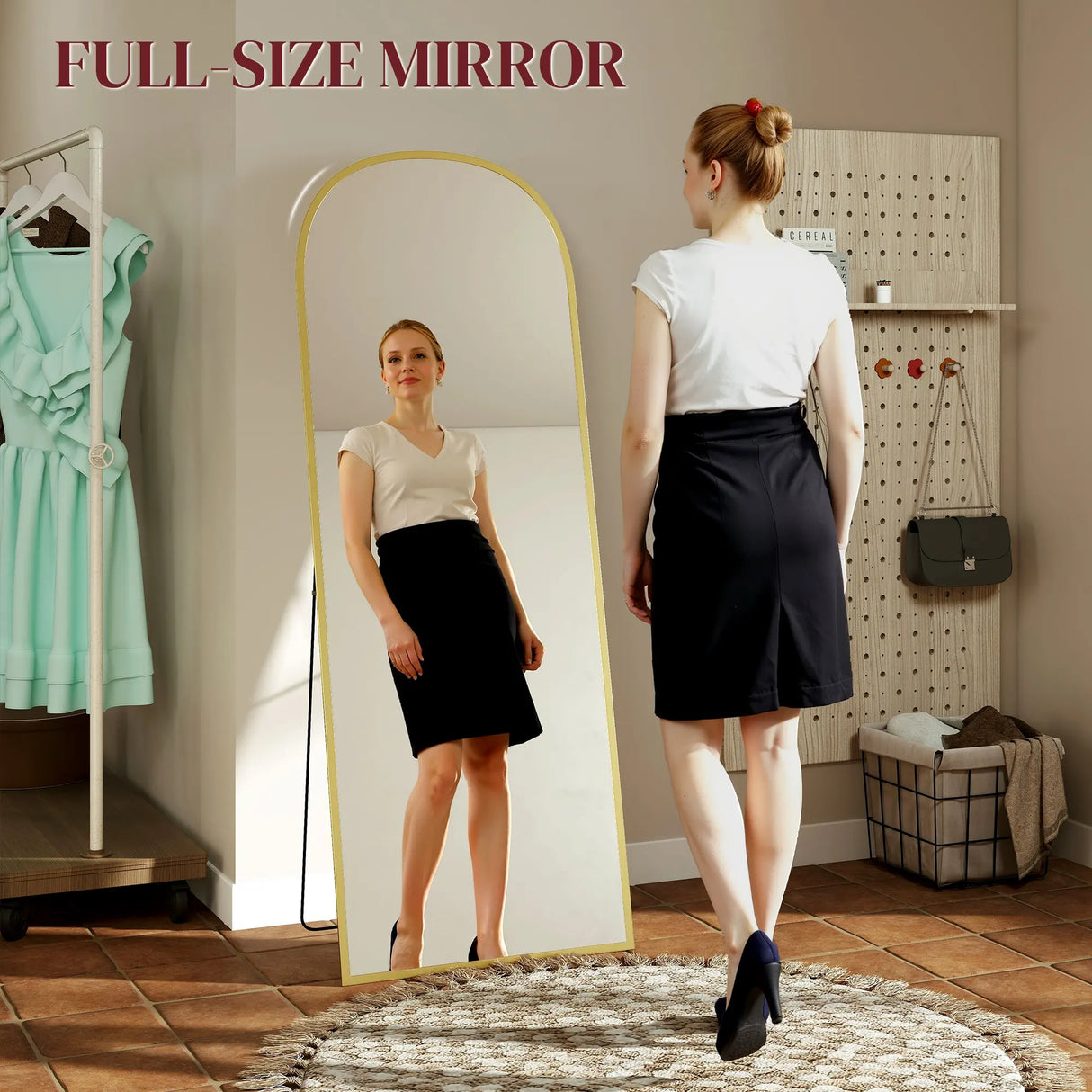 HOMCOM 165cm Aluminium Frame Standing Mirror - Gold