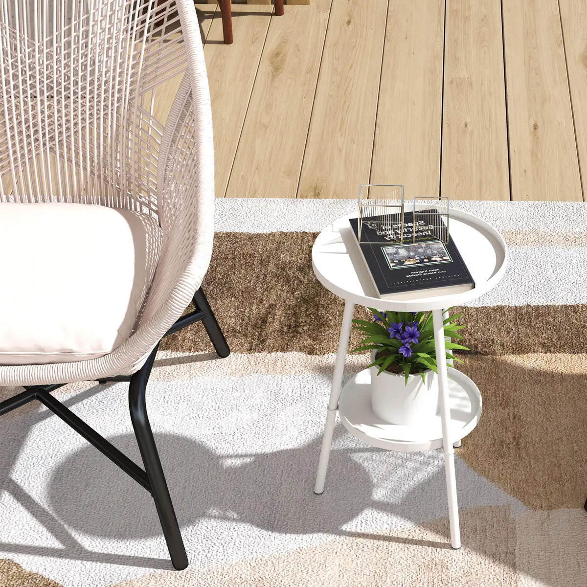 Outsunny Two-Tier Metal Garden Table - White