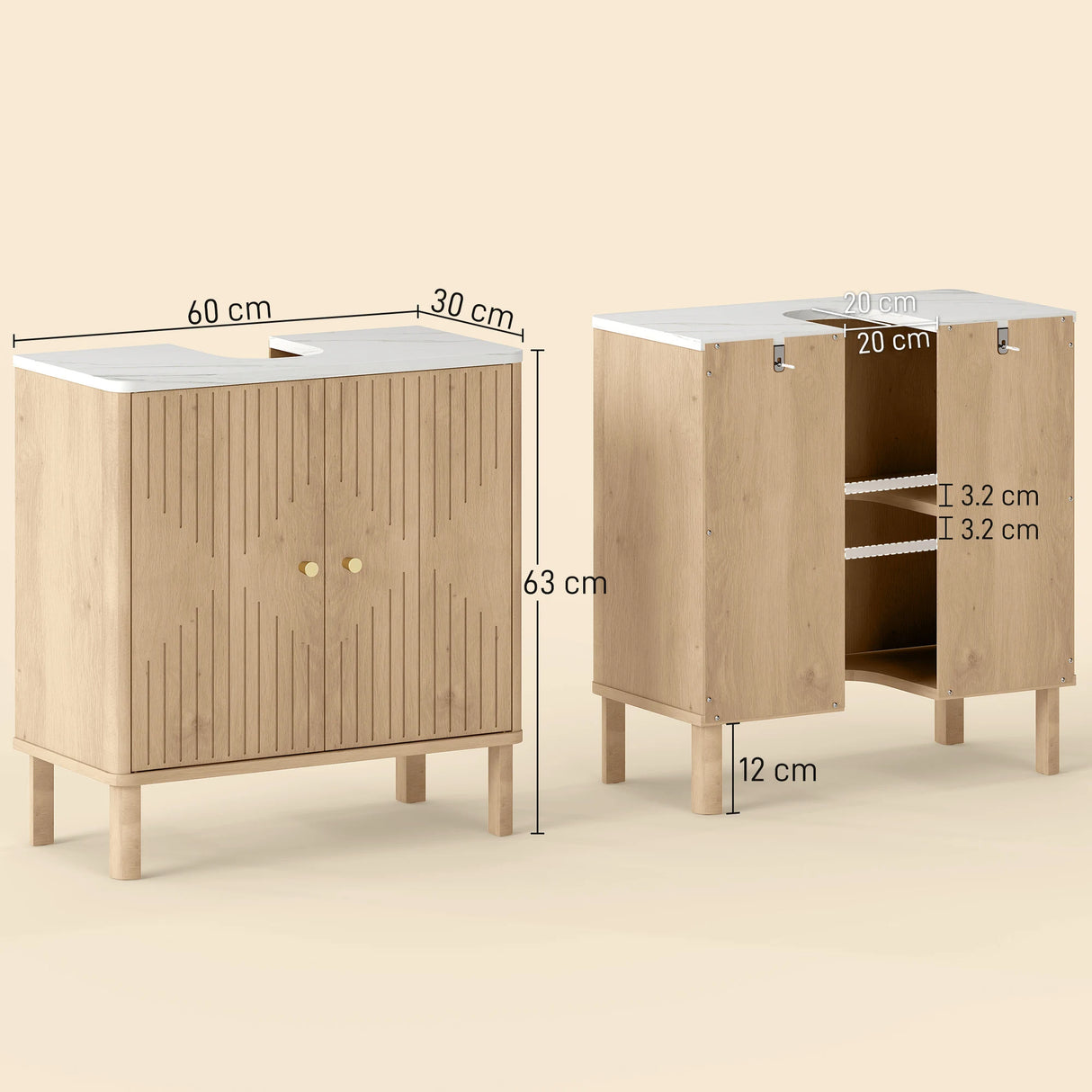 HOMCOM Under Sink Bathroom Cabinet for Basin without or with Pedestal - Oak