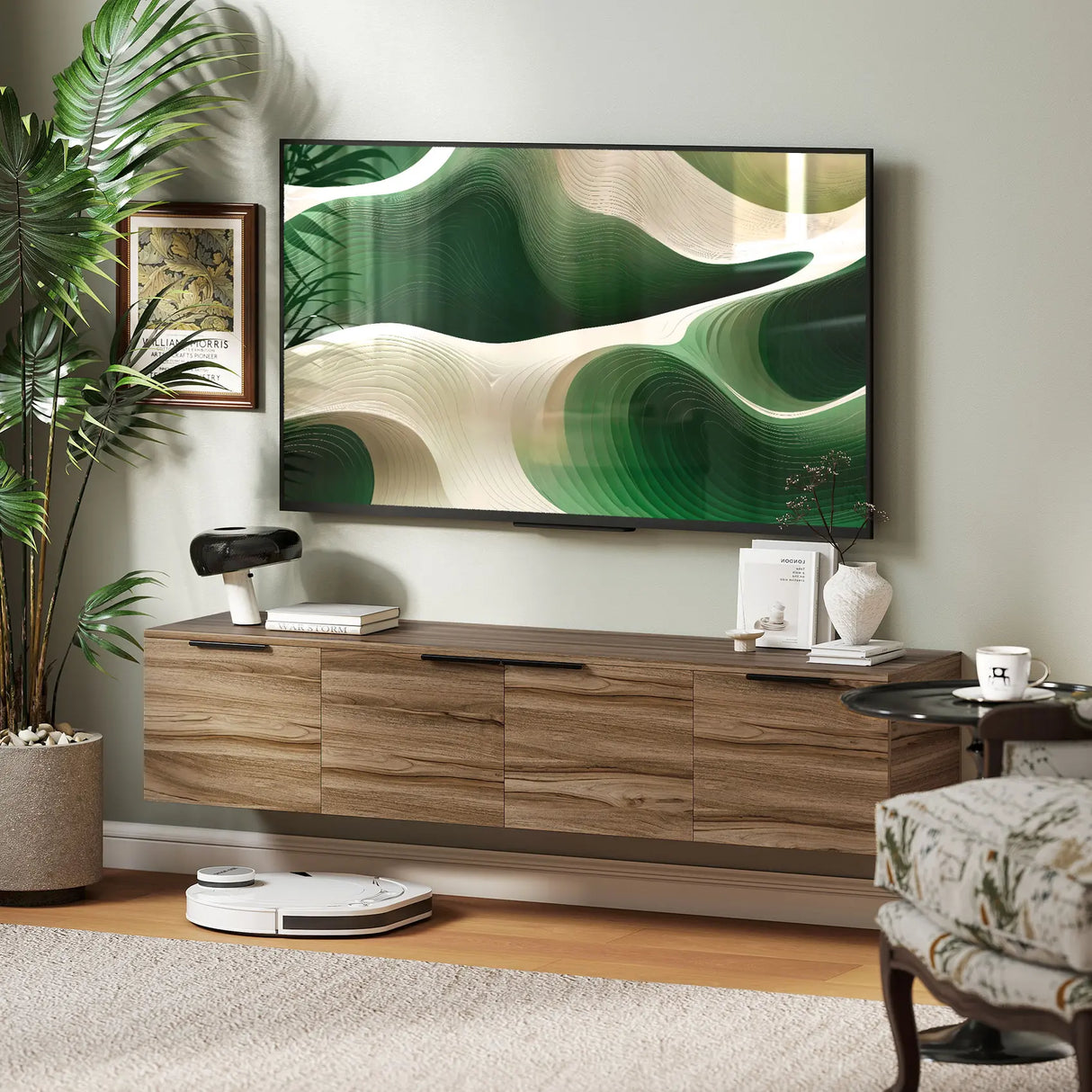 HOMCOM Floating TV Unit, 150 cm Wall Mounted TV Stand Cabinet with Shelves and Doors, Entertainment Media Console for Living Room, Bedroom, Rustic Brown