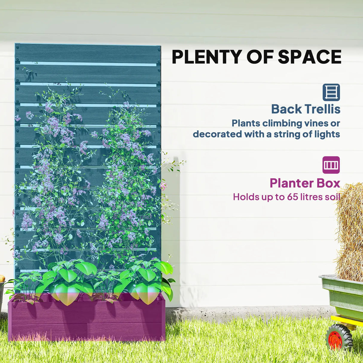 Outsunny Raised Bed for Garden, Planter with Trellis for Climbing Plants, Vines, Planter Box with Drainage Gap, Black