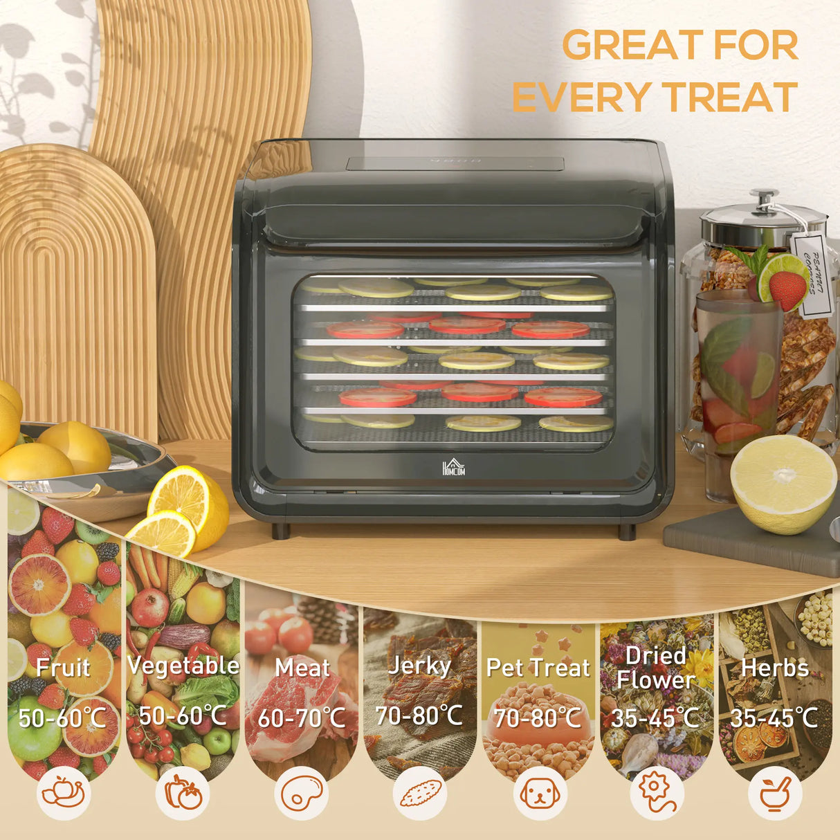 HOMCOM 35-70C Six-Tray Food Dehydrator - Black