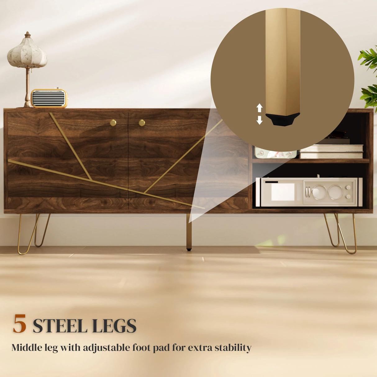 HOMCOM TV Stand Cabinet for up to 60 Inch TV, Modern 130cm TV Unit with Adjustable Shelves and Hairpin Legs, Double Door TV Cabinet for Living Room, Bedroom, Brown