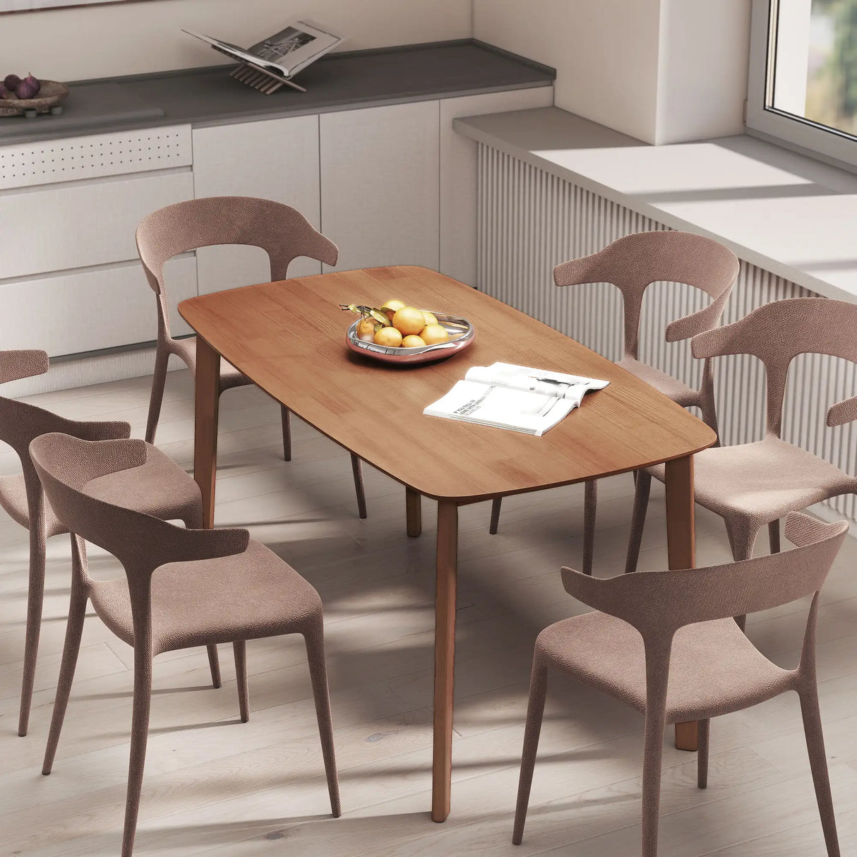 HOMCOM Pine Wood Rectangular Dining Table - Light Brown