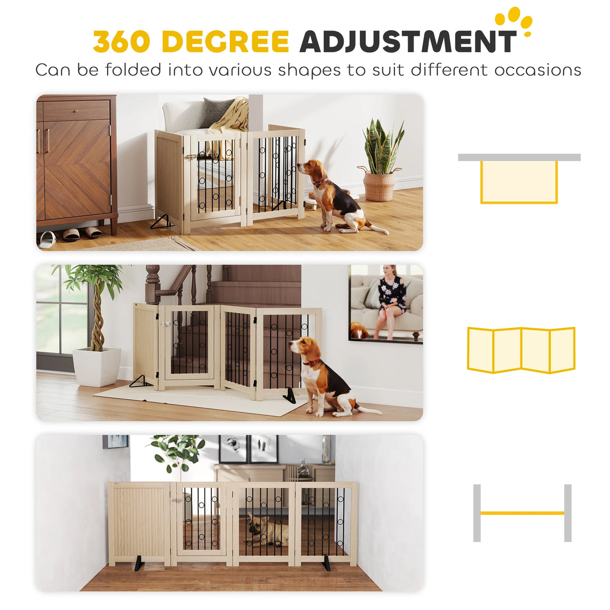 PawHut 4 Panel Freestanding Pet Gate, Indoor Dog Barrier with Lockable Door, Support Feet, 360 Flexible Hinges, Oak