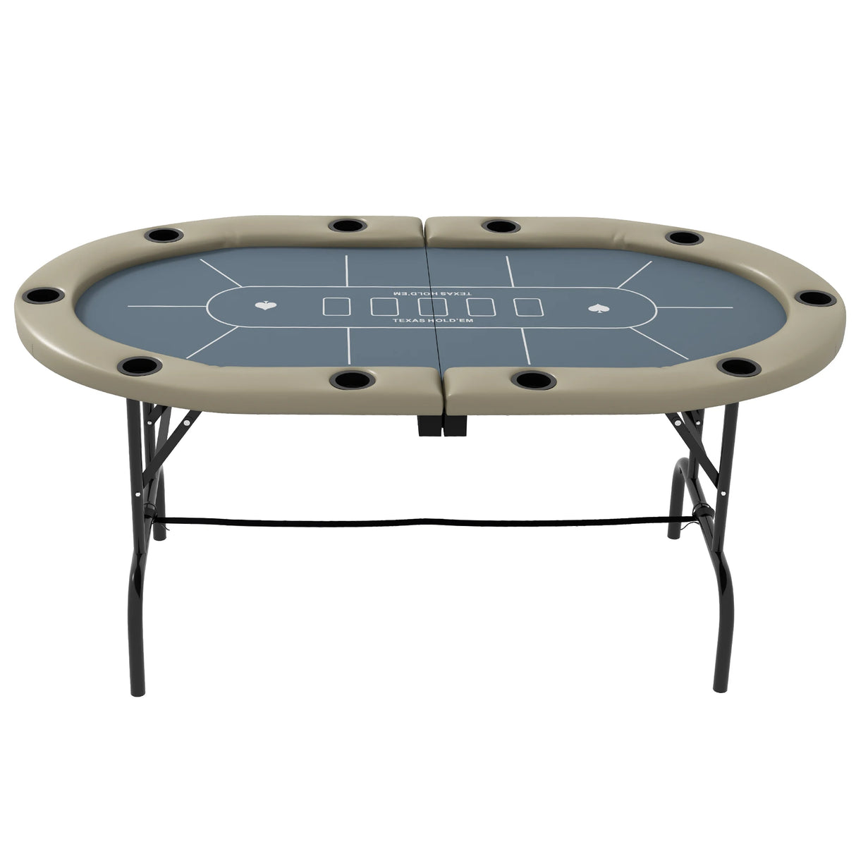 SPORTNOW 8 Player Folding Poker Table, with Cup Holders, Cushioning Edge, Brown and Blue