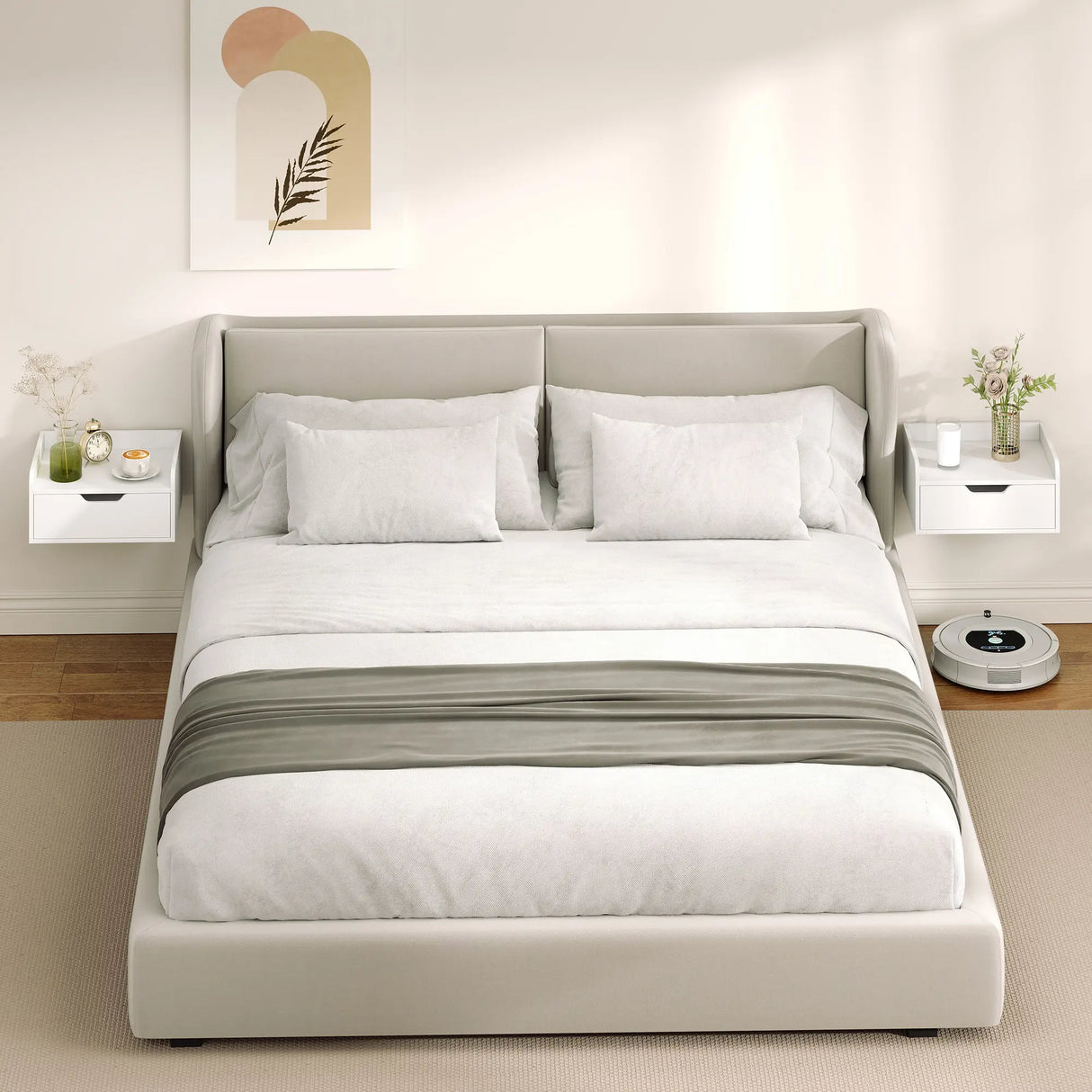 HOMCOM Floating Nightstands Set of 2, Wall Mounted Bedside Table with Drawer for Bedroom, White