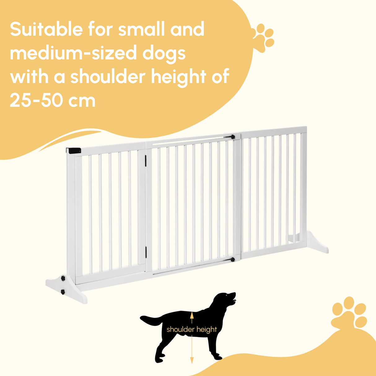 PawHut Wooden Dog Gate, Dog Fence Indoor, Freestanding Dog Barrier, Adjustable Lockable Fence with 3 Panels, 71H x 113-166W cm, White