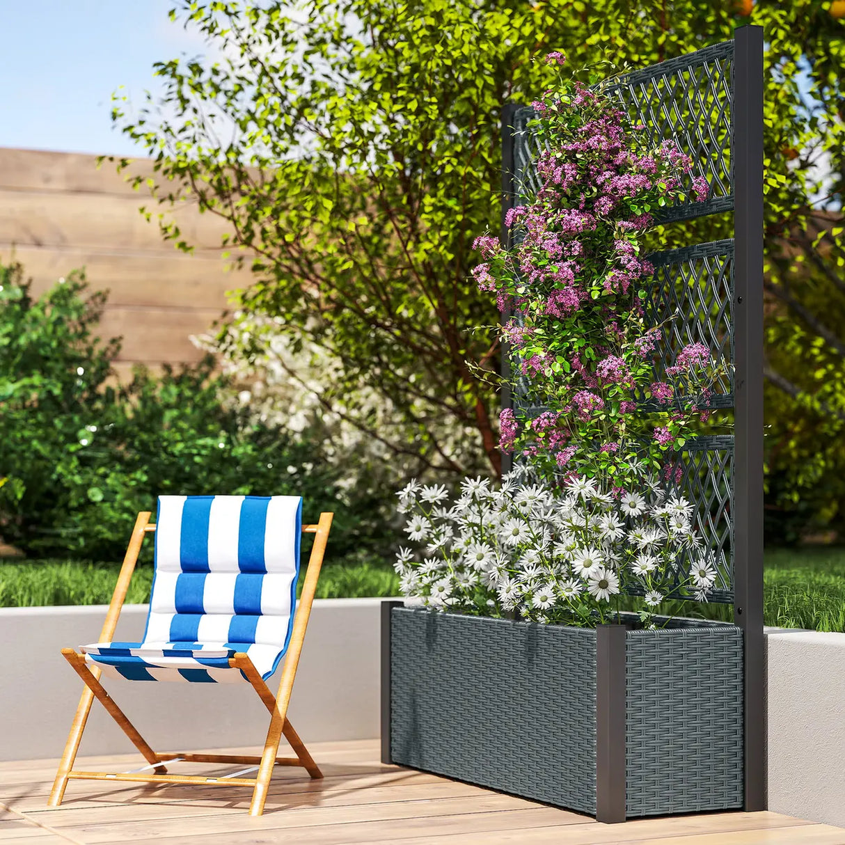 Outsunny Garden Planter Box with Trellis, Liner for Climbing Plants, Vegetables, Flowers, 90 x 35 x 148 cm, Charcoal Grey