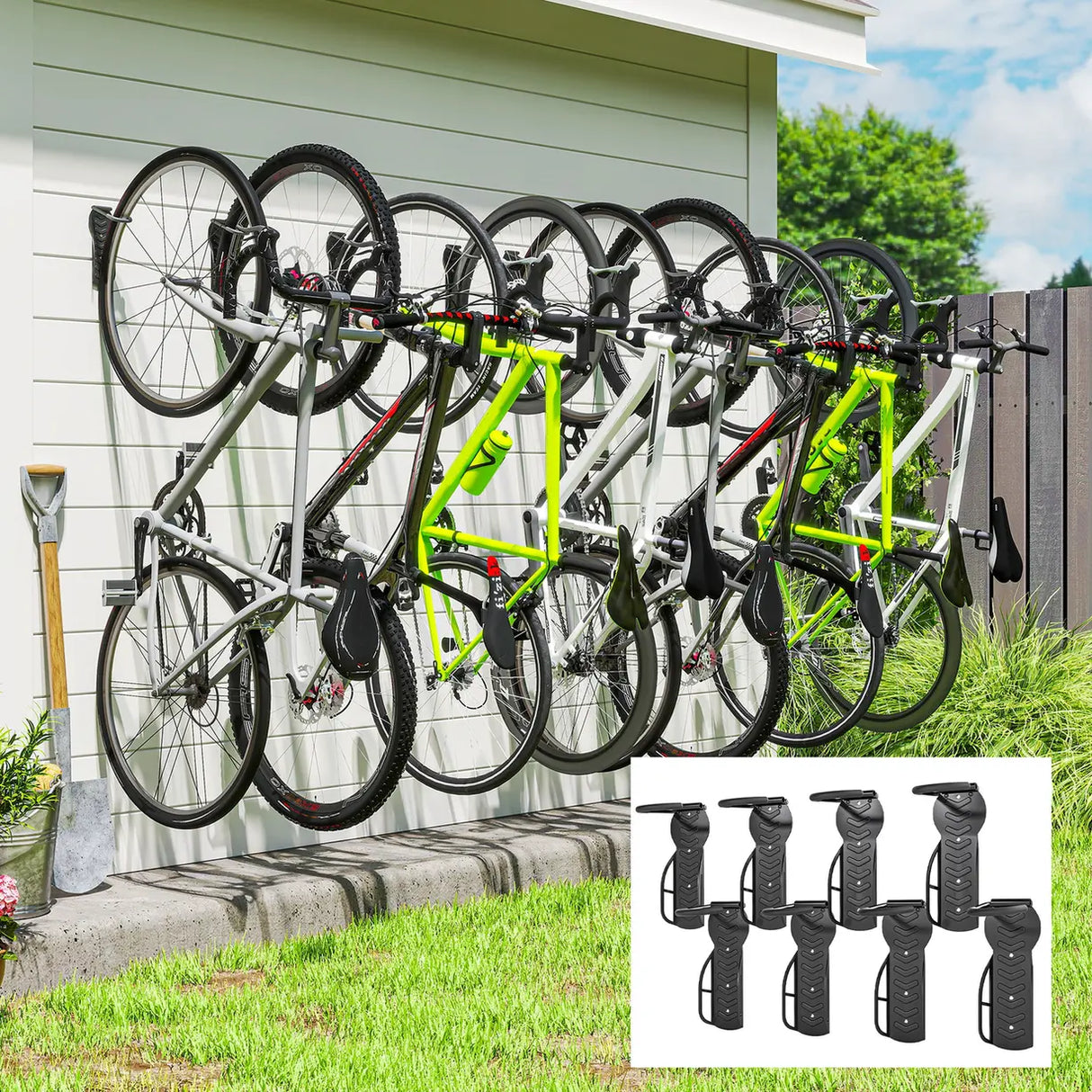 SPORTNOW 8 Pack Bike Rack, Wall Mounted Bicycle Hanger Hook, Foldable Garage Bike Wall Rack, Bicycle Storage Holder for Indoor Outdoor Use