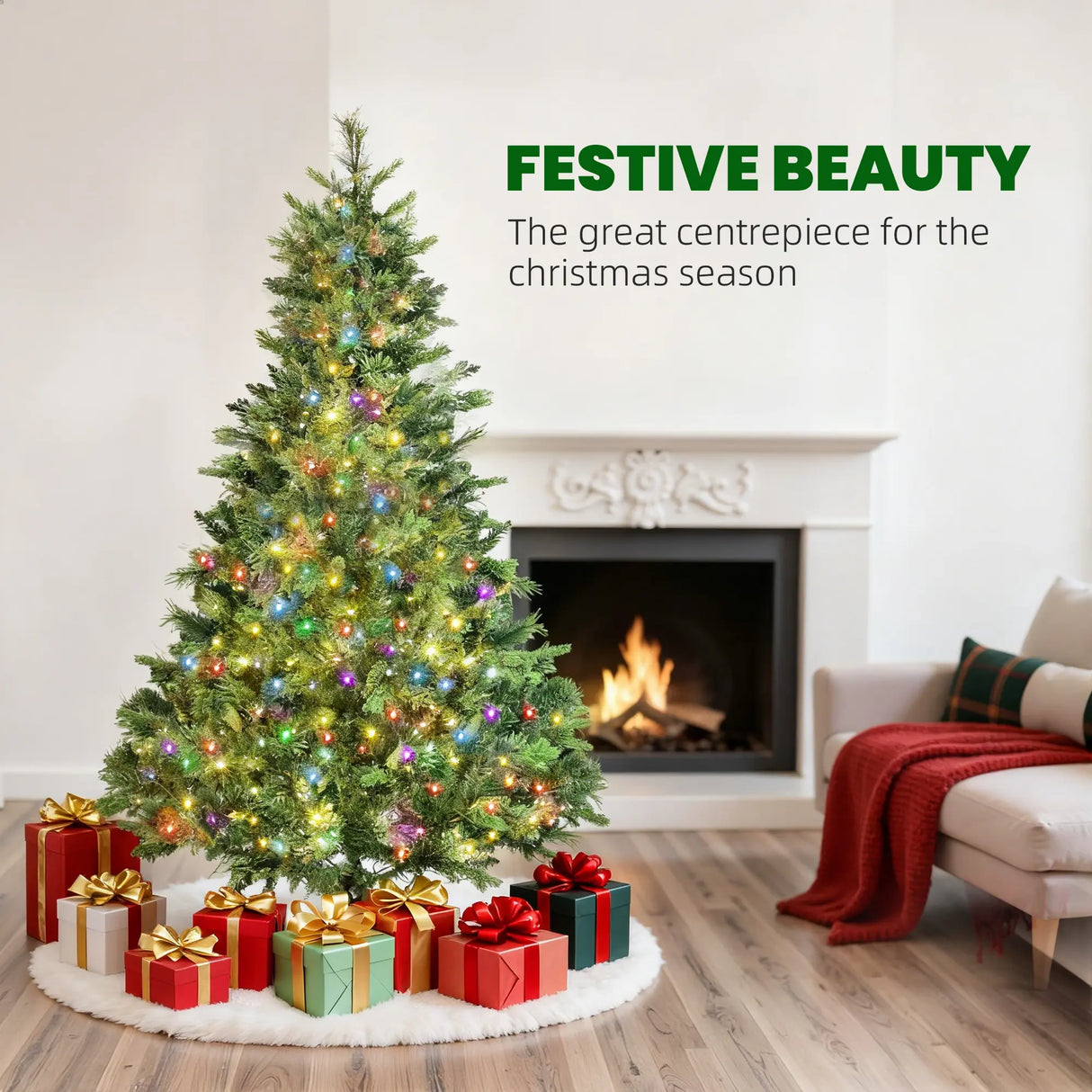 HOMCOM 180cm Carolina Pine Christmas Tree with Colourful DIY Synchronized LED Lights and Remote