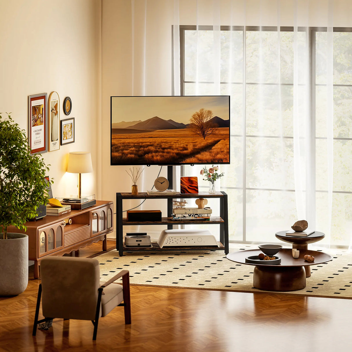 HOMCOM Industrial-Style TV Stand, with 35 Swivel Bracket - Dark Brown