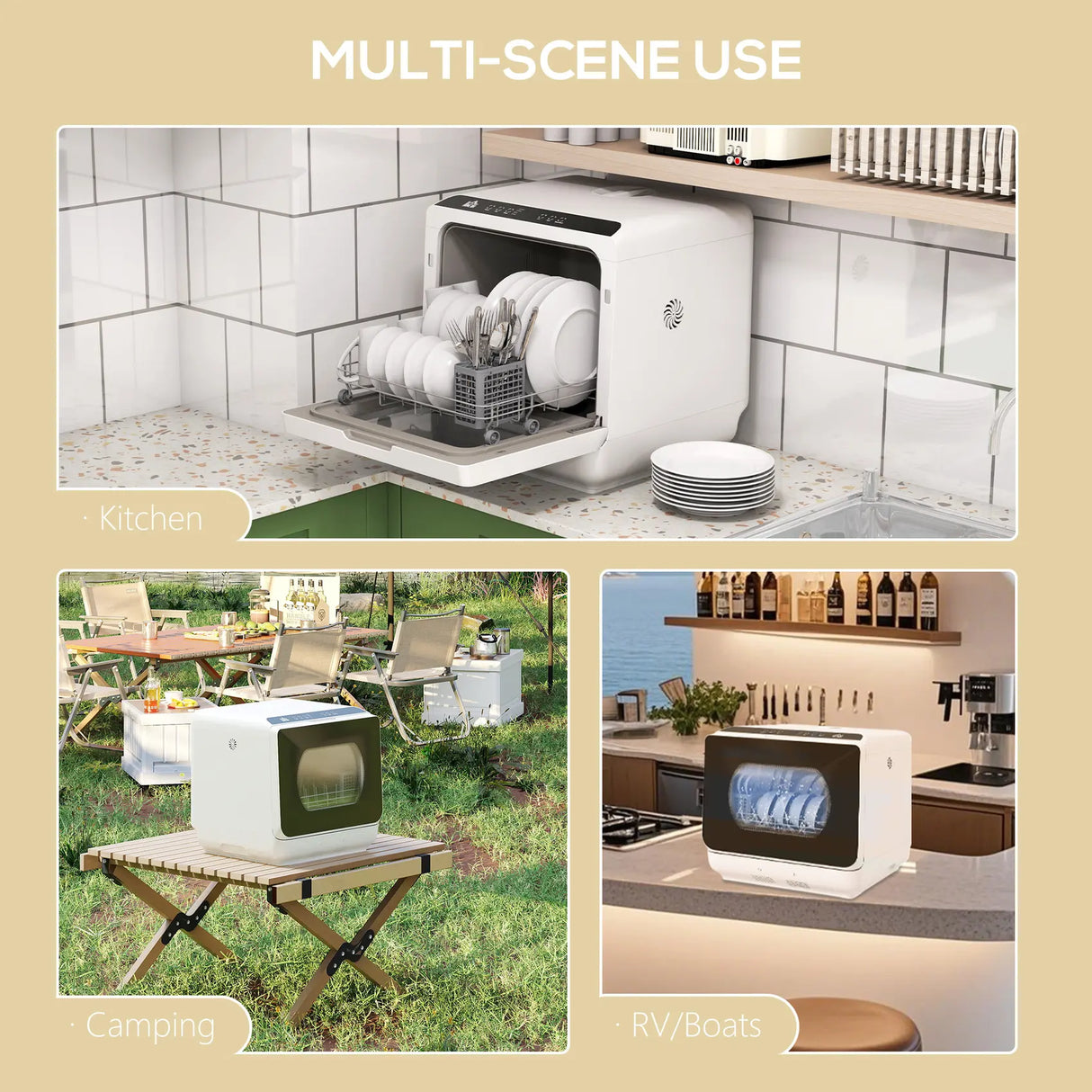 HOMCOM Table Top Dishwasher with 6L Water Tank, Mini Countertop Dishwasher with 6 Programs, 4 Place Settings, Black and White