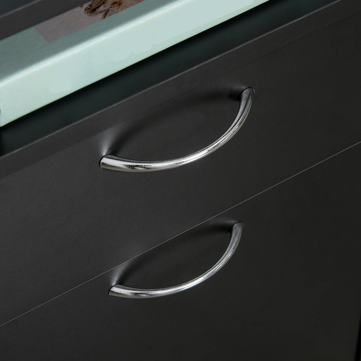 HOMCOM 60cm Filing Cabinet with Drawer, Open Shelf, Metal Handles and 4 Wheels, Office Home Organiser Mobile Printer, Black