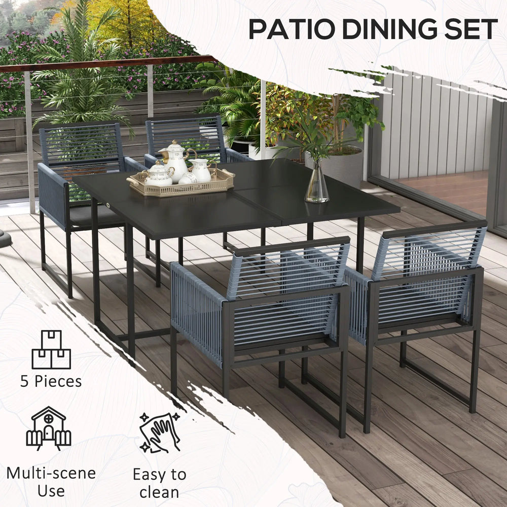 Outsunny Five-Piece Metal Dining Set, with Folding Back Chairs, Dark Grey